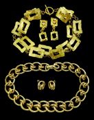 Vander Straeten gilt rectangular link collar necklace and pair of matching clip-on earrings