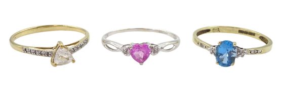 White gold heart cut pink sapphire and diamond ring