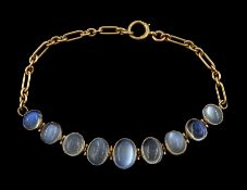 Early 20th century 9ct gold graduating oval moonstone bracelet