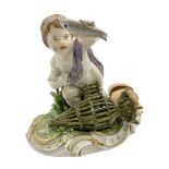 Continental Meissen style figure of a putti fisher boy