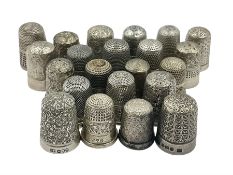 Collection of twenty-two Victorian and later silver thimbles