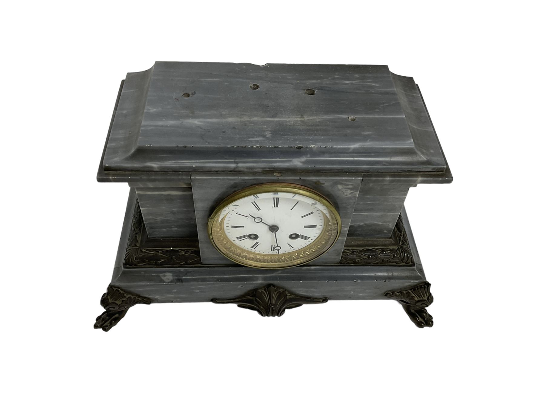 French - 8-day grey slate marble mantle clock c1890 - Image 3 of 4