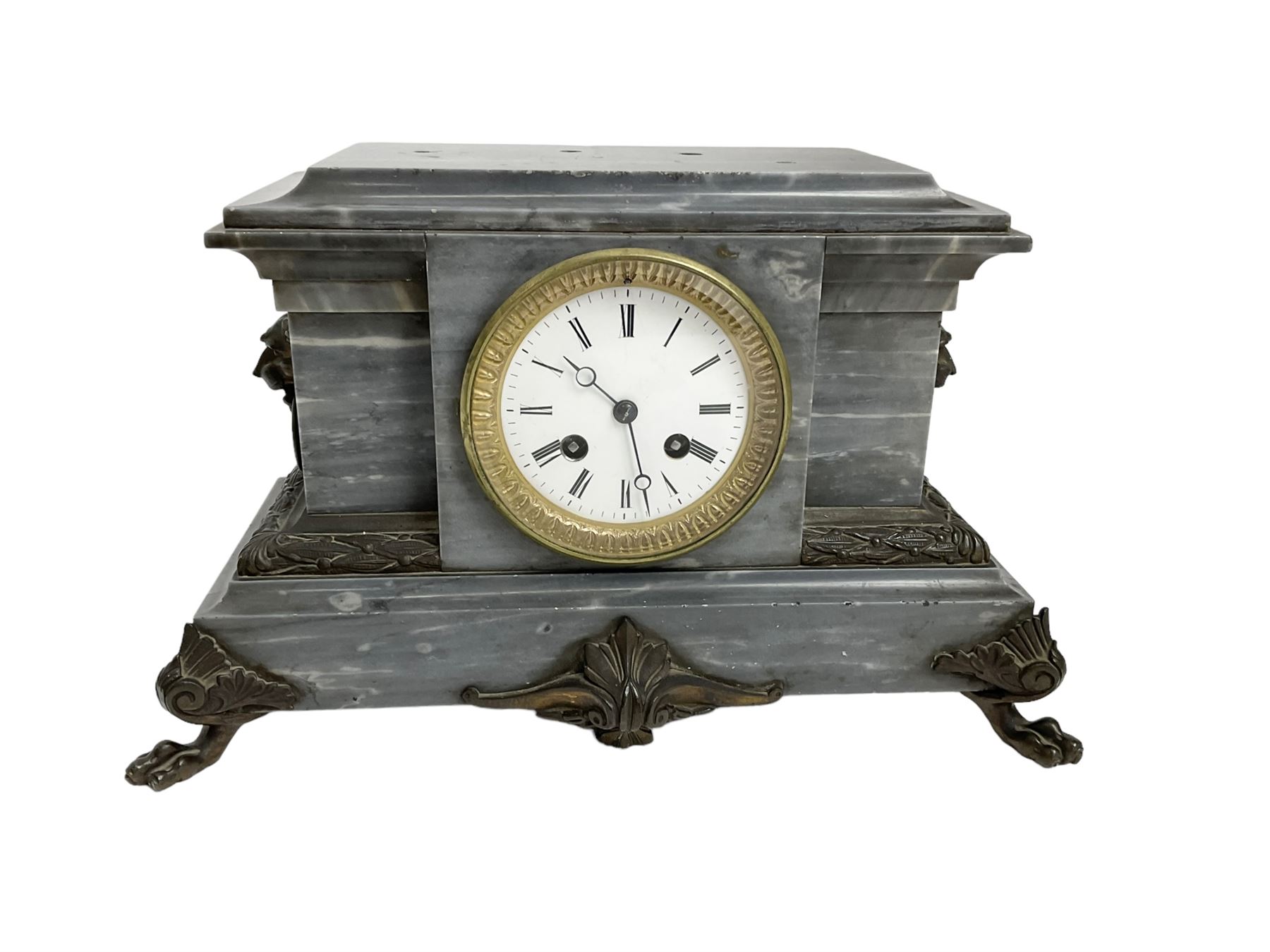 French - 8-day grey slate marble mantle clock c1890