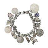 Silver curb link charm bracelet