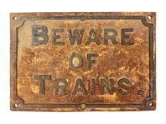 Large cast iron sign 'Beware of Trains'