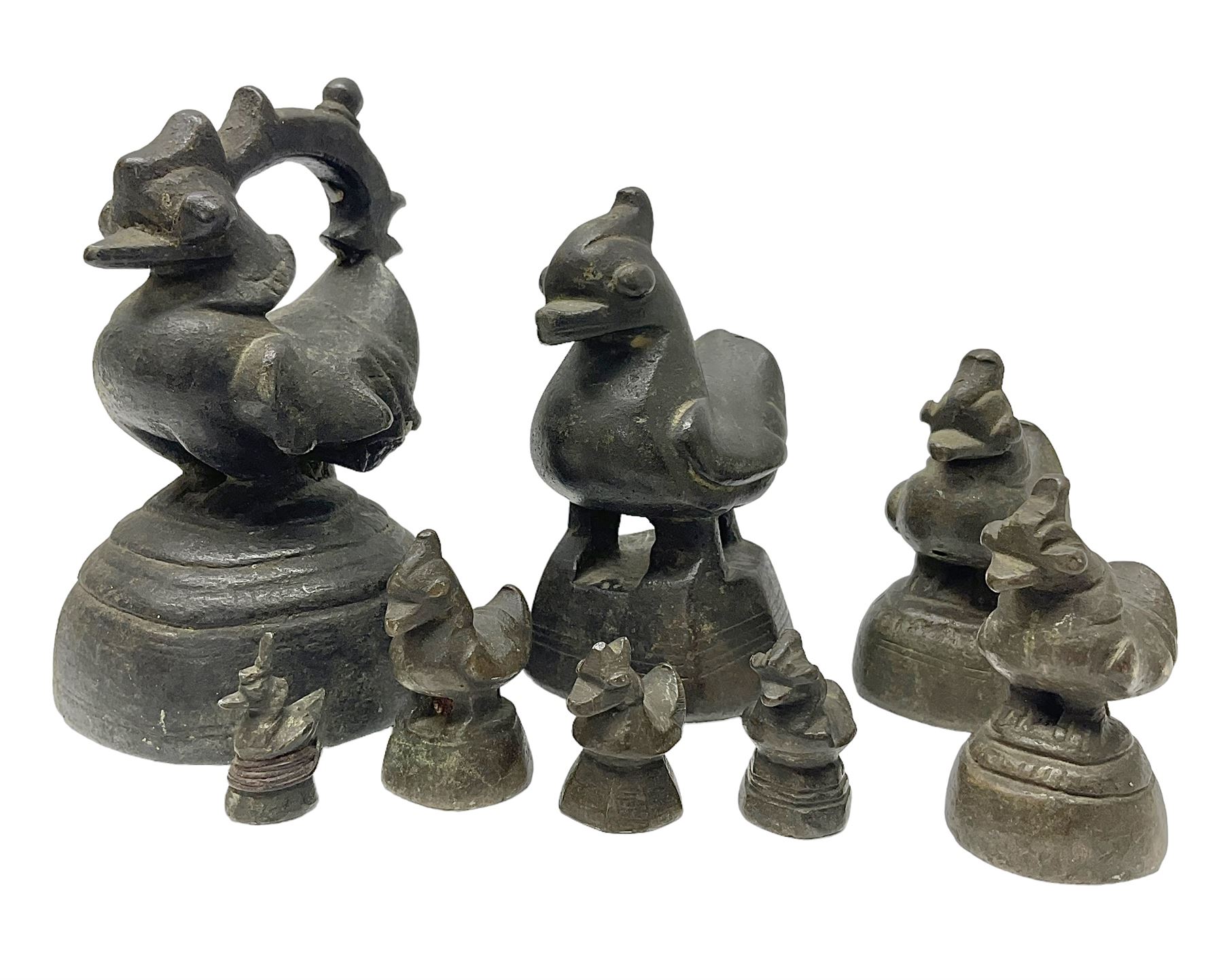 19th century graduating set of Burmese bronze opium weights