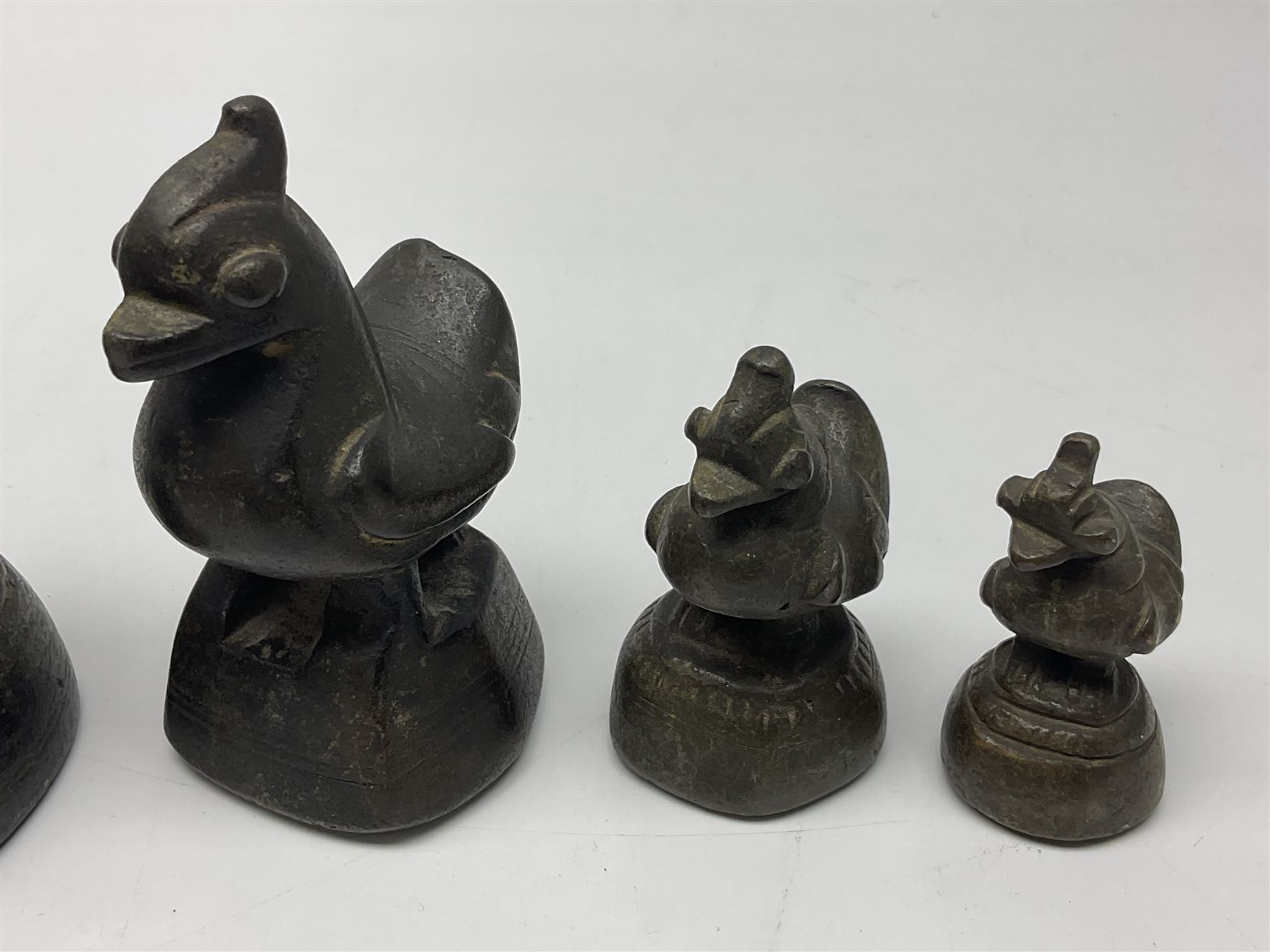 19th century graduating set of Burmese bronze opium weights - Image 4 of 7