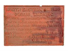 North Eastern Railway cast iron Public Railway sign