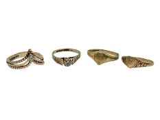 Four 9ct gold rings