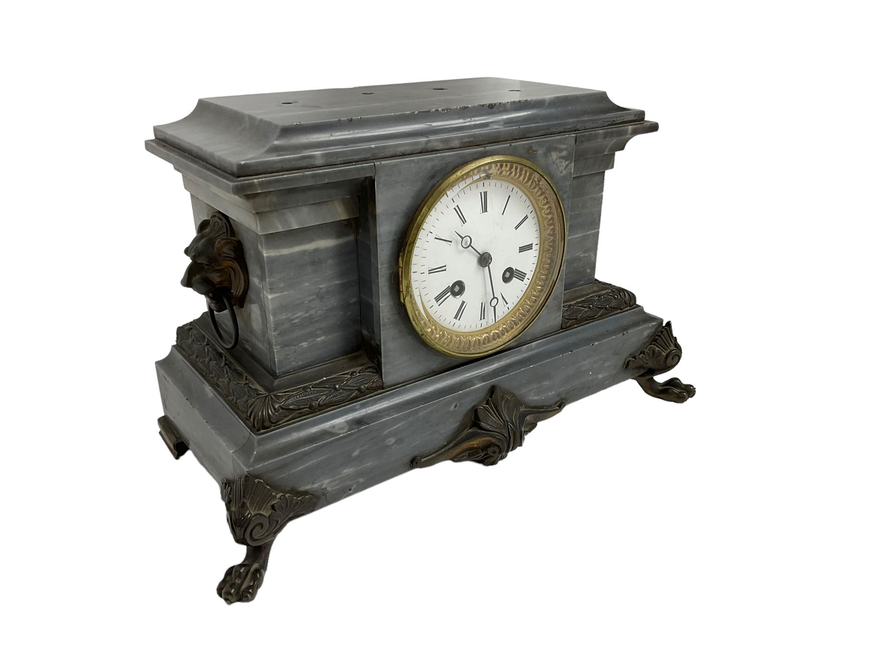 French - 8-day grey slate marble mantle clock c1890 - Image 2 of 4