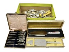 Collection of silver-plated cutlery including cased set of six EPNS cake forks