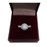 Silver opal and cubic zirconia cluster ring