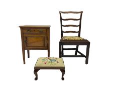 19th century country oak Chippendale design ladder back chair together with a footstool with matchin