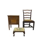 19th century country oak Chippendale design ladder back chair together with a footstool with matchin