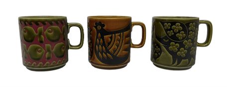 Three Hornsea pottery mugs