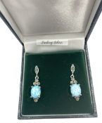 Silver opal and marcasite pendant stud earrings