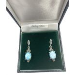 Silver opal and marcasite pendant stud earrings