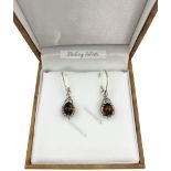 Pair of silver Baltic amber hedgehog pendant earrings