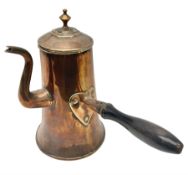 19th century copper coffee pot with a wooden handle