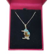 Silver Baltic amber and turquoise kingfisher pendant necklace