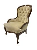 Victorian design stained beech framed upholstered nursing bedroom chair