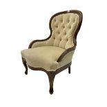 Victorian design stained beech framed upholstered nursing bedroom chair