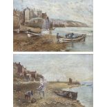 Kate E Booth (British fl.1850-1898): 'Low Tide - Yorkshire Fisherfolk' and 'Robin Hood's Bay - Yorks