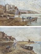 Kate E Booth (British fl.1850-1898): 'Low Tide - Yorkshire Fisherfolk' and 'Robin Hood's Bay - Yorks