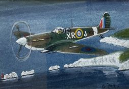 G Davis (British 20th century): 'Spitfire over the Needles'