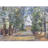 Percy Morton Teasdale (Staithes Group 1870-1961): Tree Lined Avenue Leading to a Stately Residence