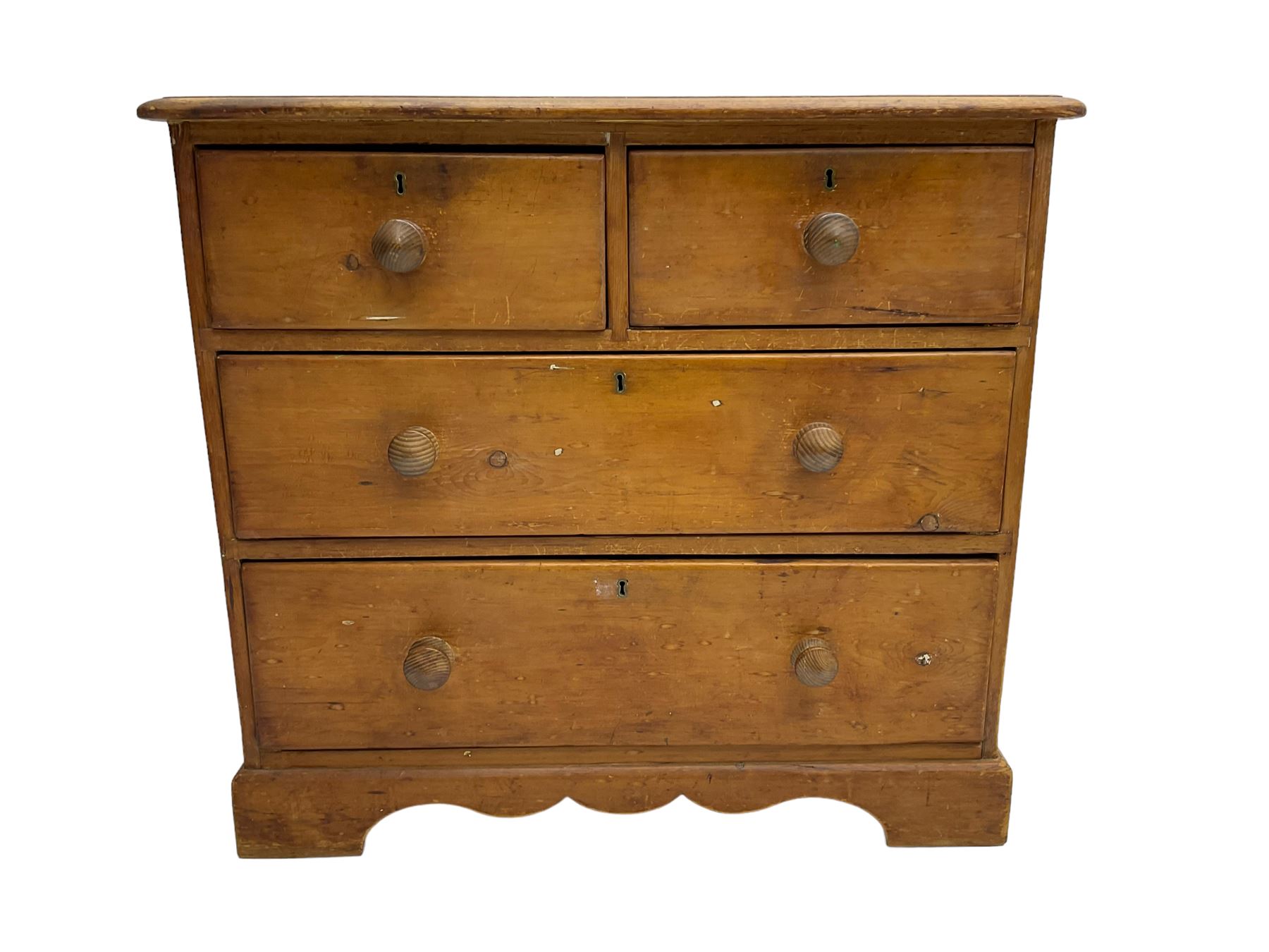 Late 19th century waxed pine chest - Image 3 of 8