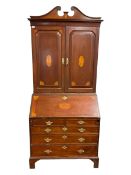 George III mahogany bureau bookcase with later Edwardian inlays