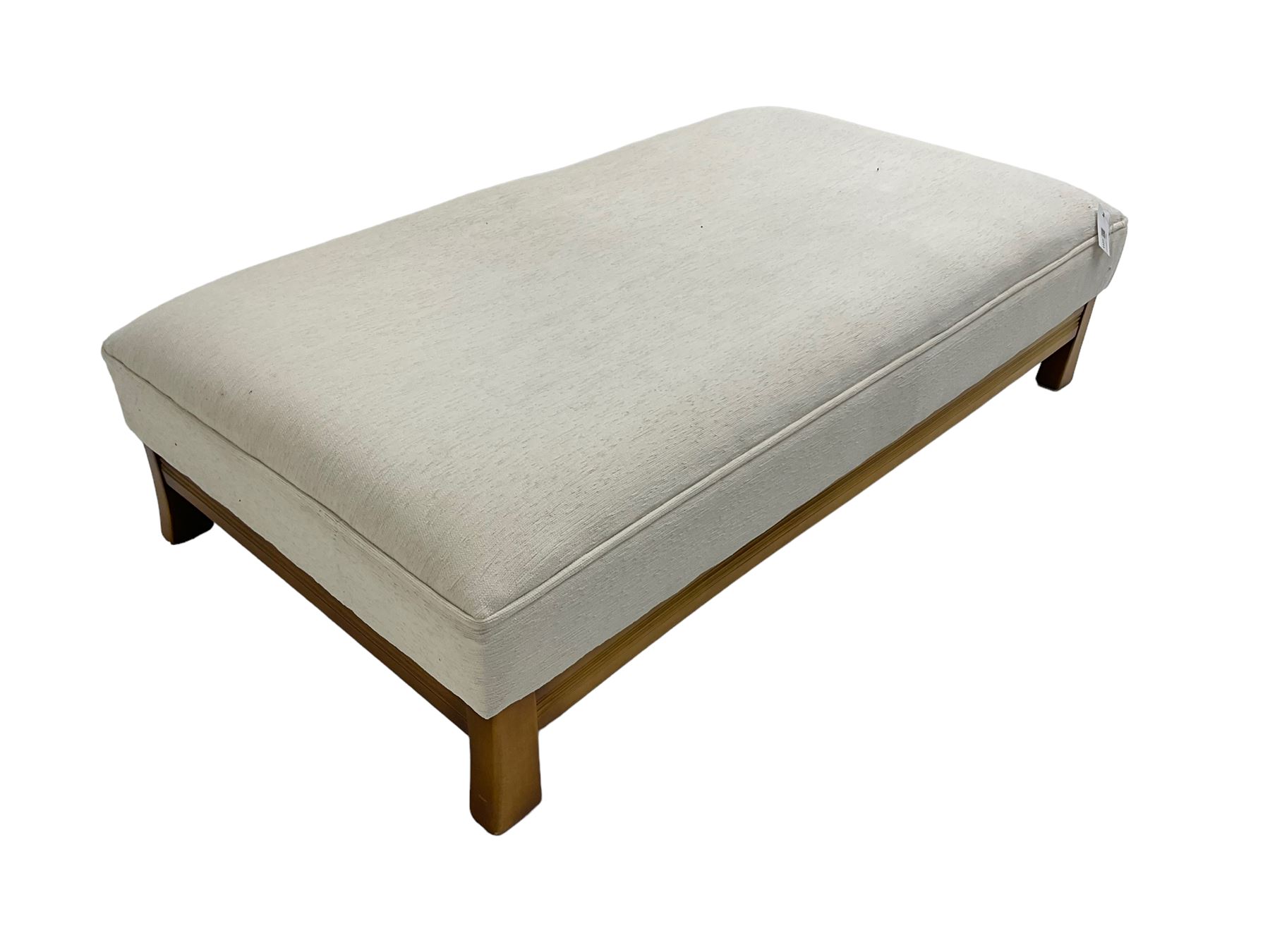 Large rectangular stained beech footstool upholstered in cream fabric - Image 5 of 6