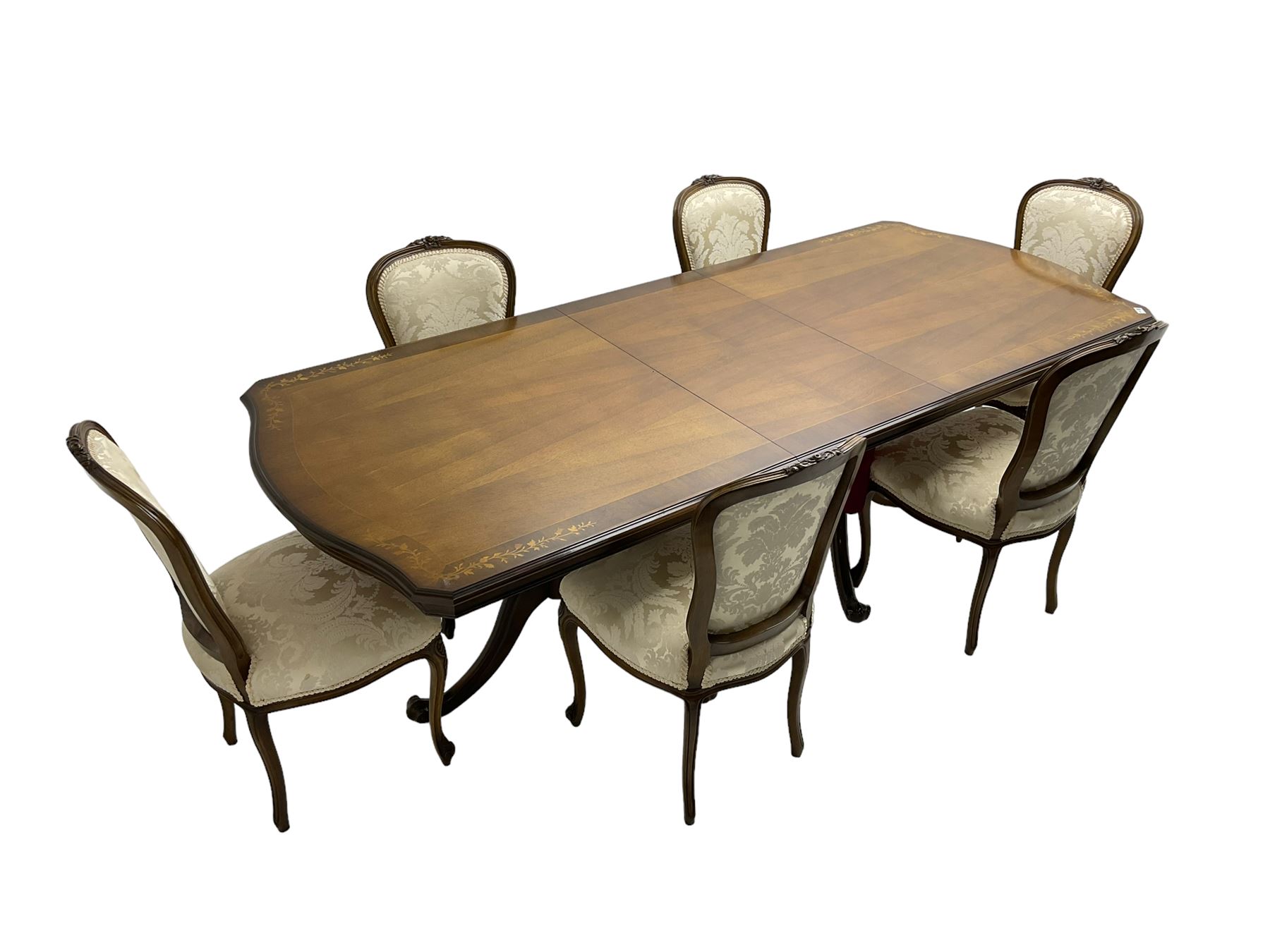 French inlaid walnut extending twin pedestal dining table - Image 3 of 9