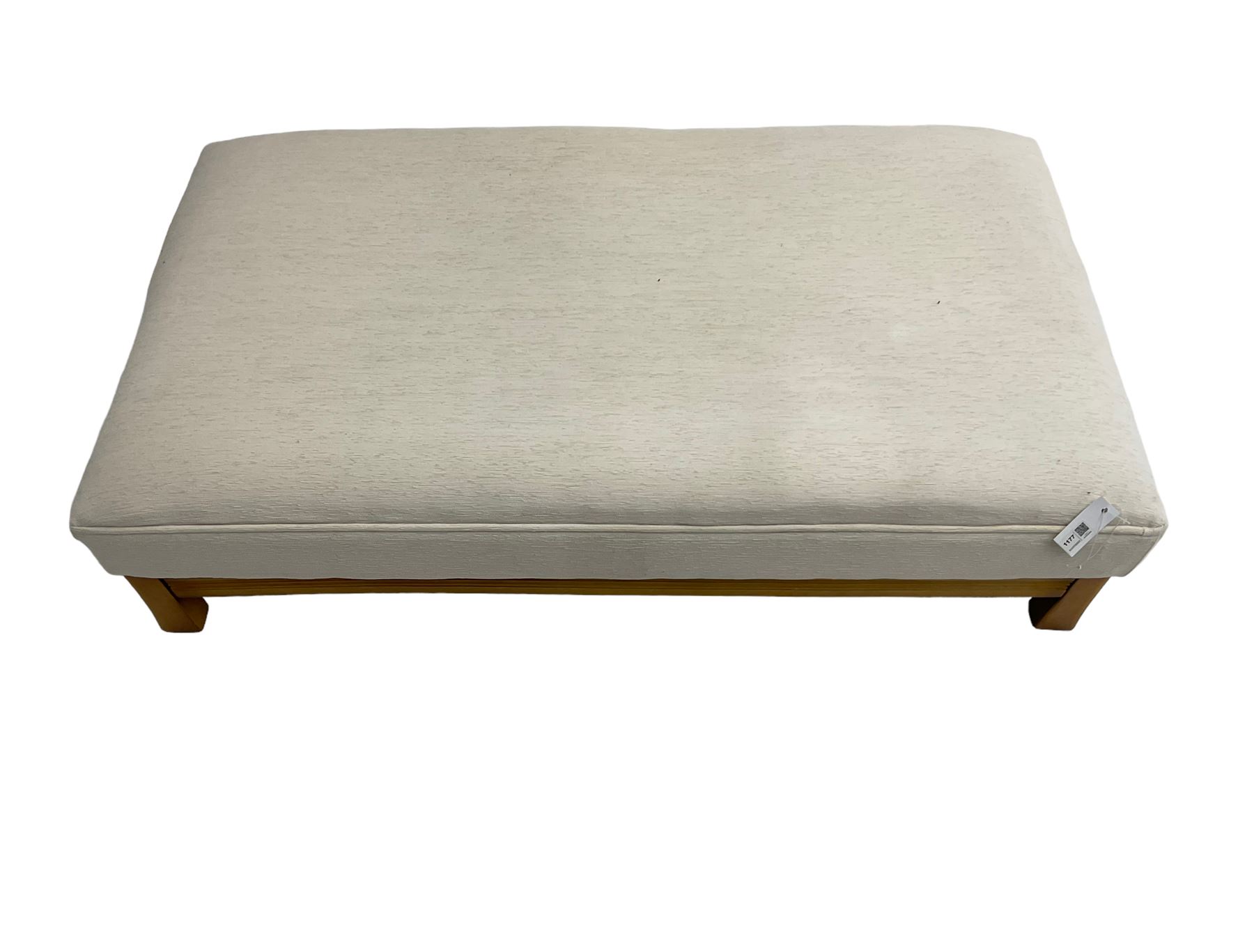 Large rectangular stained beech footstool upholstered in cream fabric - Image 2 of 6
