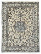 Central Persian Nain ivory ground rug with silk inlay