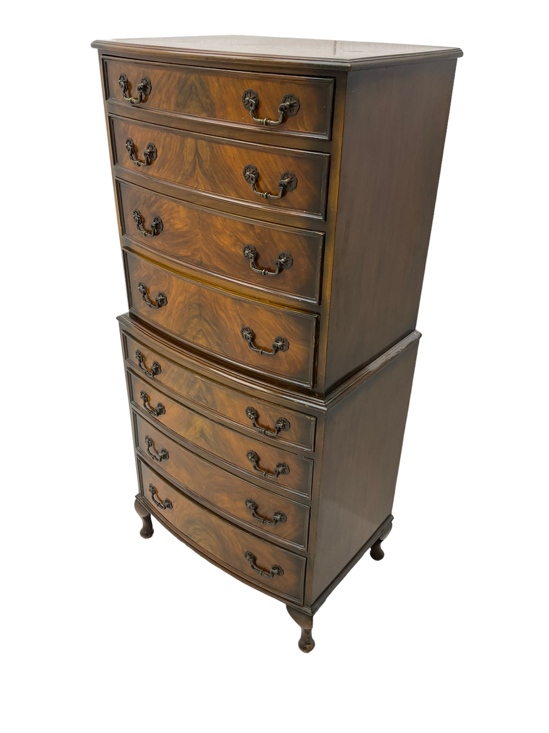Mid-20th century walnut bow-front chest on chest - Image 2 of 7