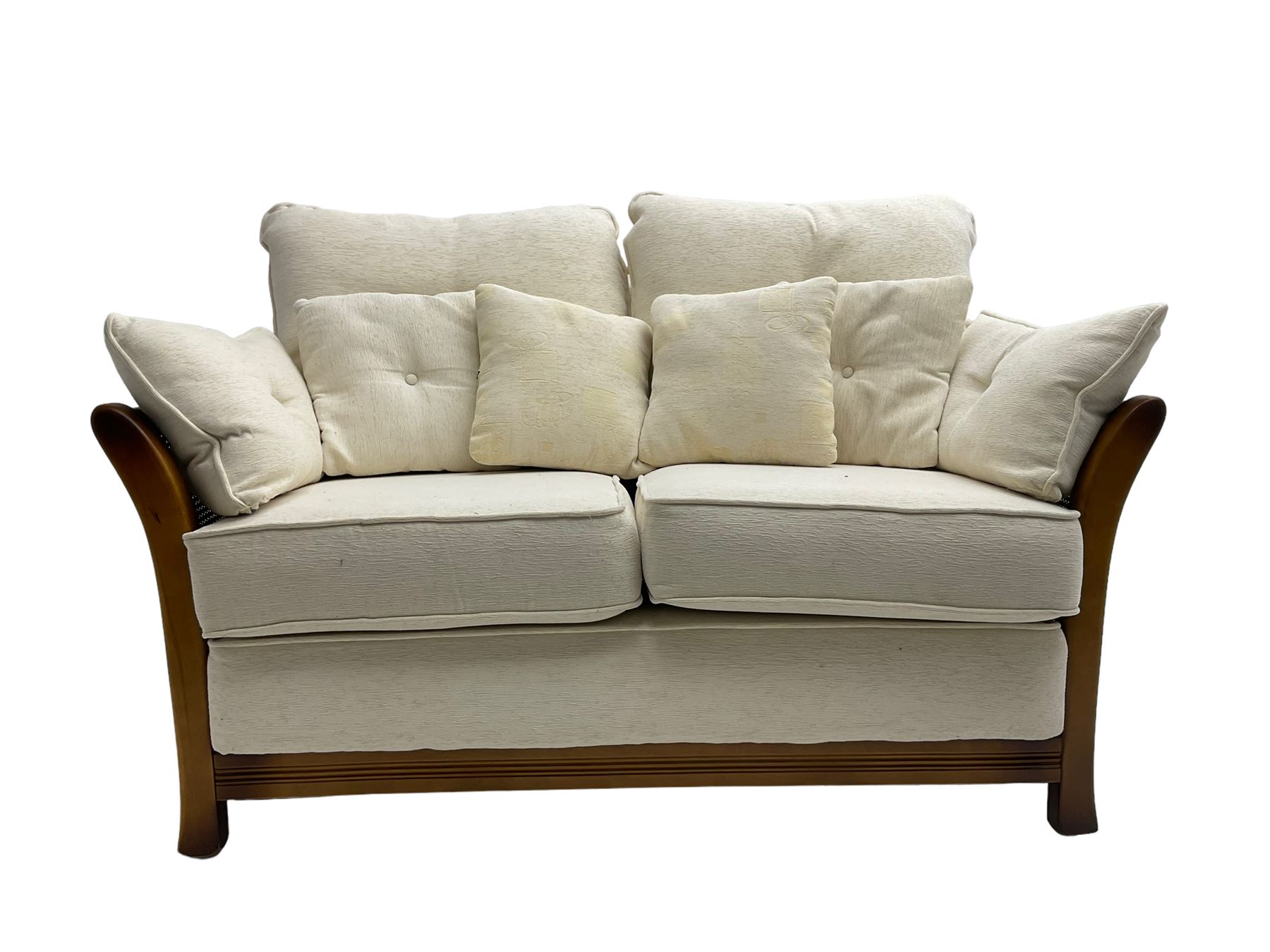 Pair mid-to late 20th century stained beech two seat sofas - Image 10 of 14