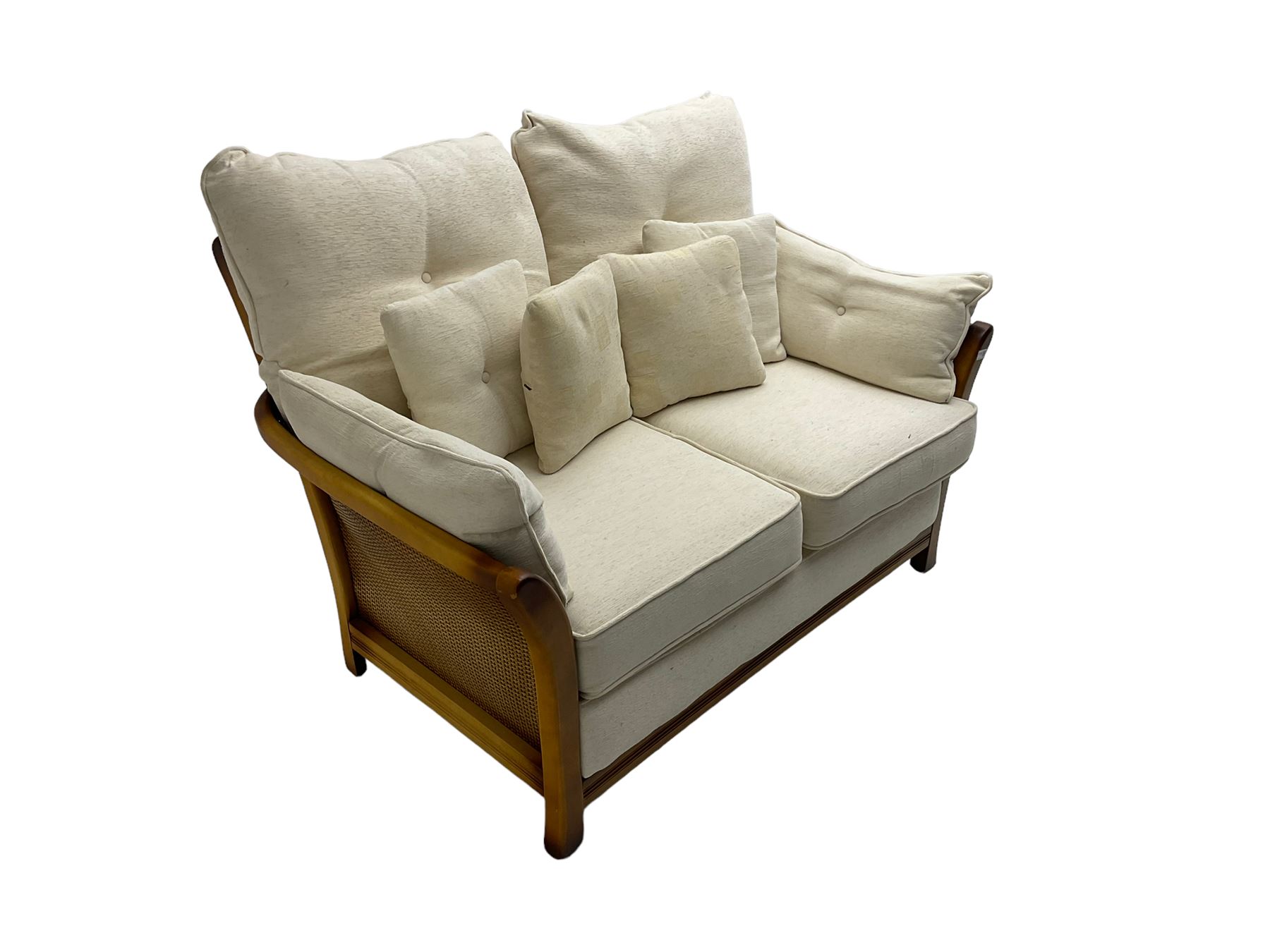 Pair mid-to late 20th century stained beech two seat sofas - Image 9 of 14