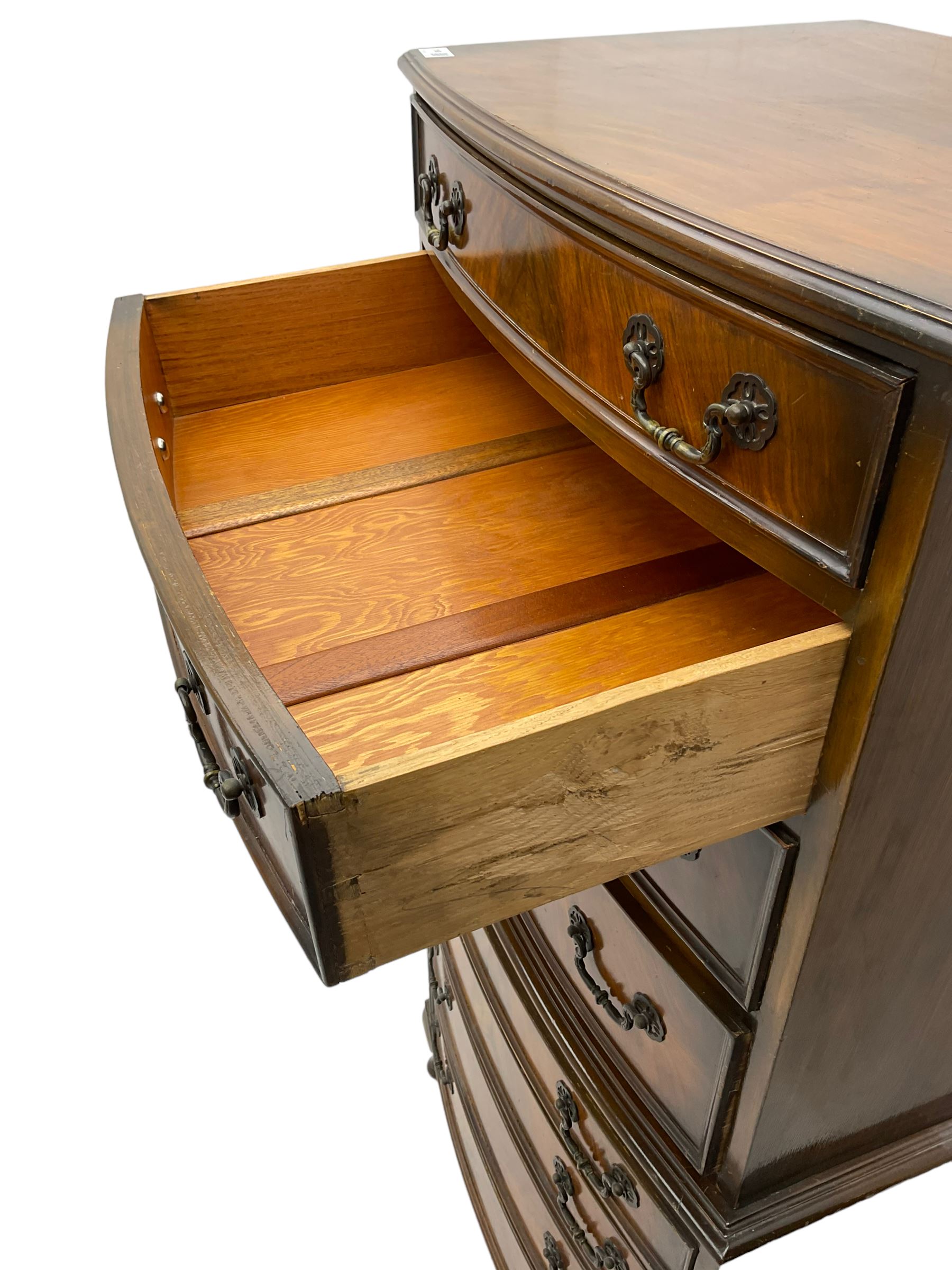 Mid-20th century walnut bow-front chest on chest - Image 7 of 7