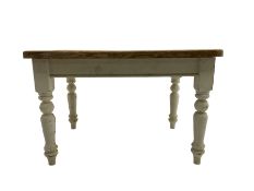 Traditional pine kitchen table with white painted base