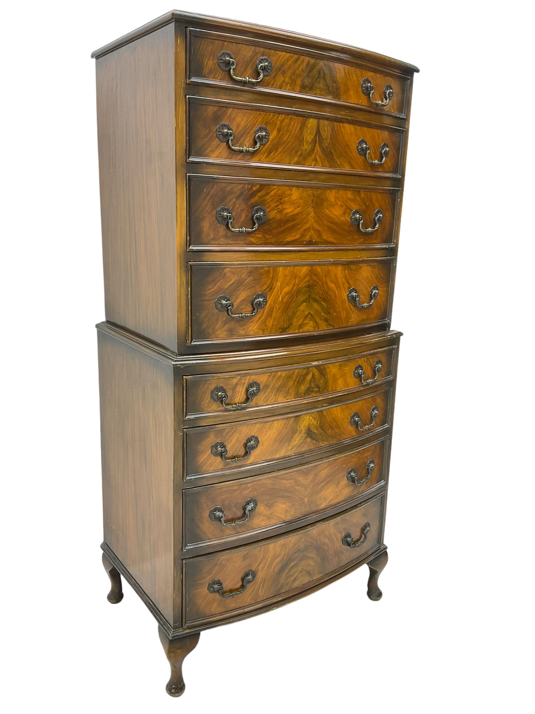 Mid-20th century walnut bow-front chest on chest - Image 3 of 7