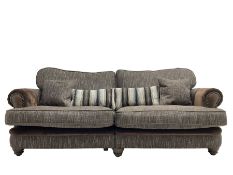 'Canterbury' Grande four seat sofa upholstered in brown fabric with contrasting textures