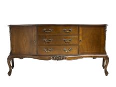 French design inlaid walnut serpentine sideboard