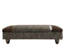 'Canterbury' rectangular footstool upholstered in brown fabric with contrasting textures