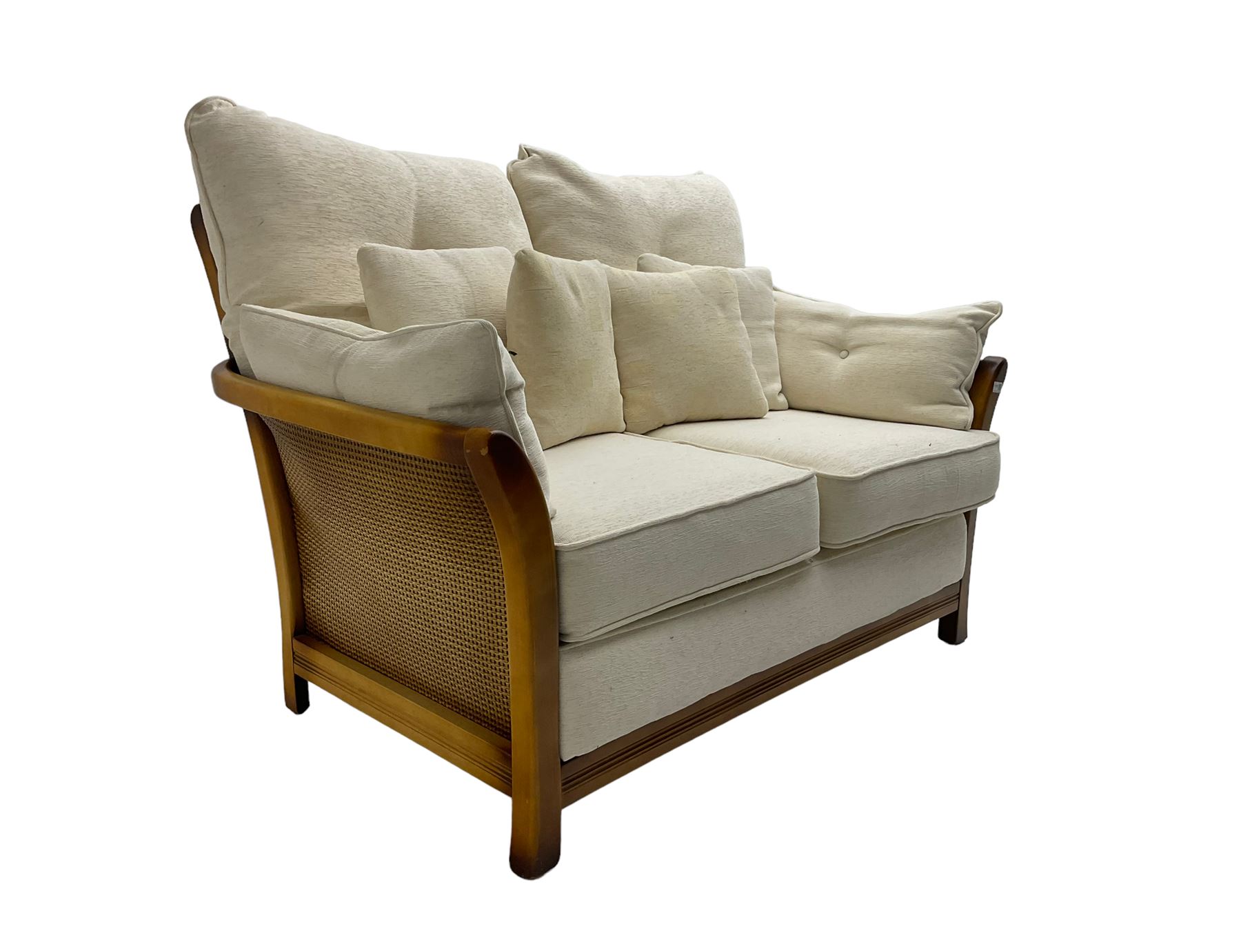 Pair mid-to late 20th century stained beech two seat sofas - Image 8 of 14