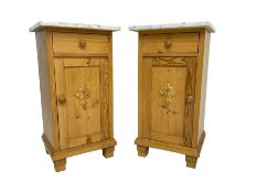 Pair pitch pine bedside cabinets