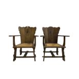 Pair Arts and Crafts oak armchairs