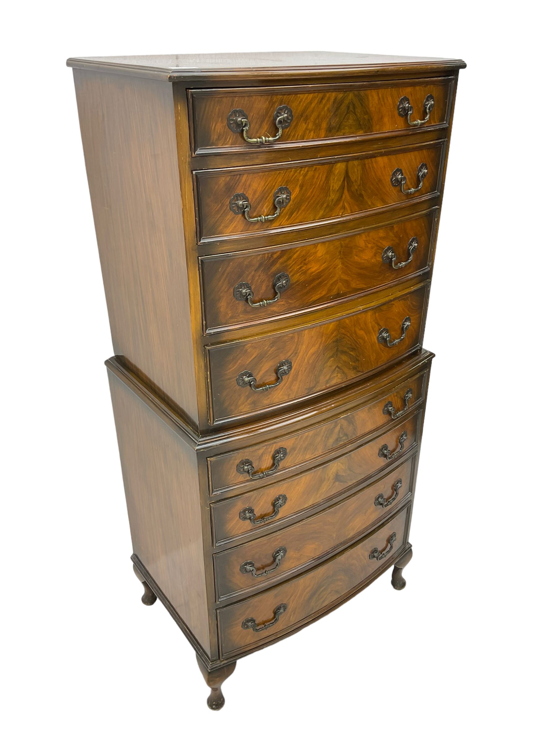 Mid-20th century walnut bow-front chest on chest - Image 4 of 7