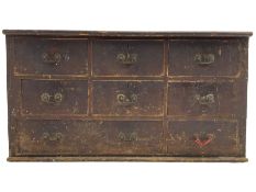 19th century pine tool chest fitted with a combination of eight drawers; together with content inclu